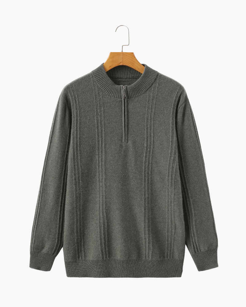 Larsen™ | 100% Cashmere Ribbet Halv Lynlås