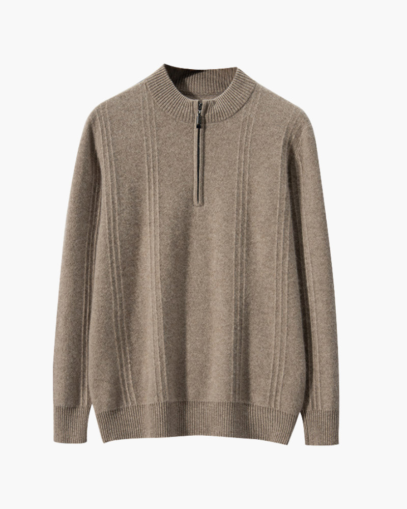 Larsen™ | 100% Cashmere Ribbet Halv Lynlås
