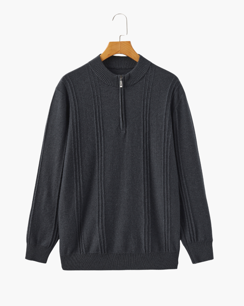 Larsen™ | 100% Cashmere Ribbet Halv Lynlås