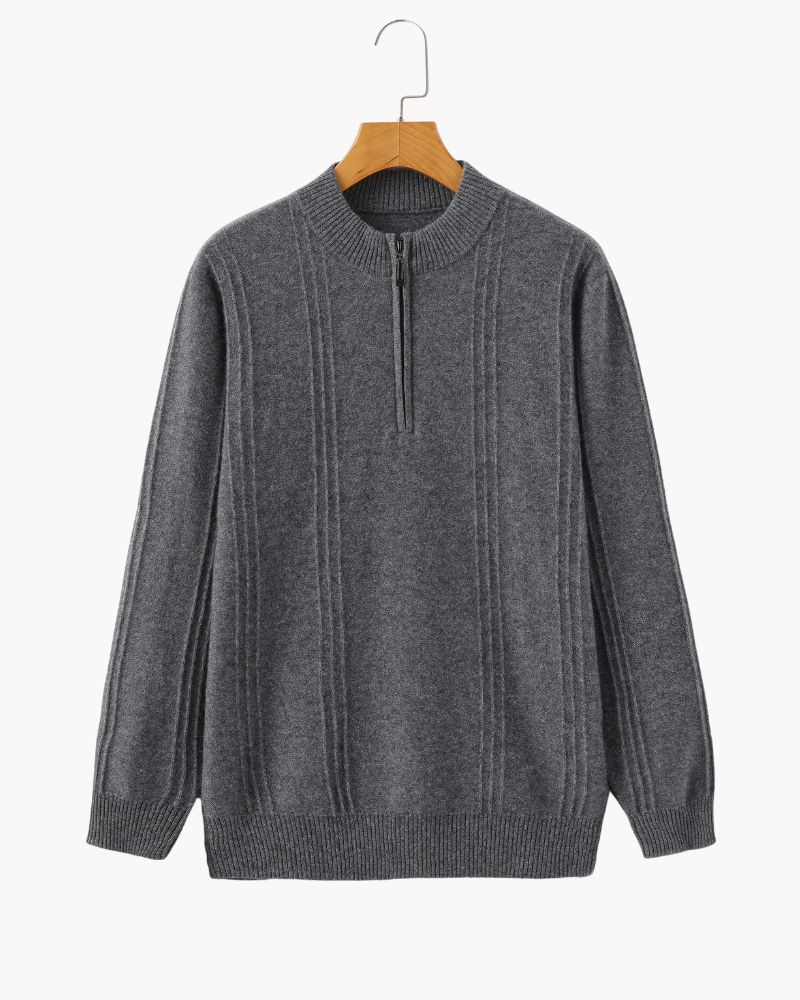 Larsen™ | 100% Cashmere Ribbet Halv Lynlås
