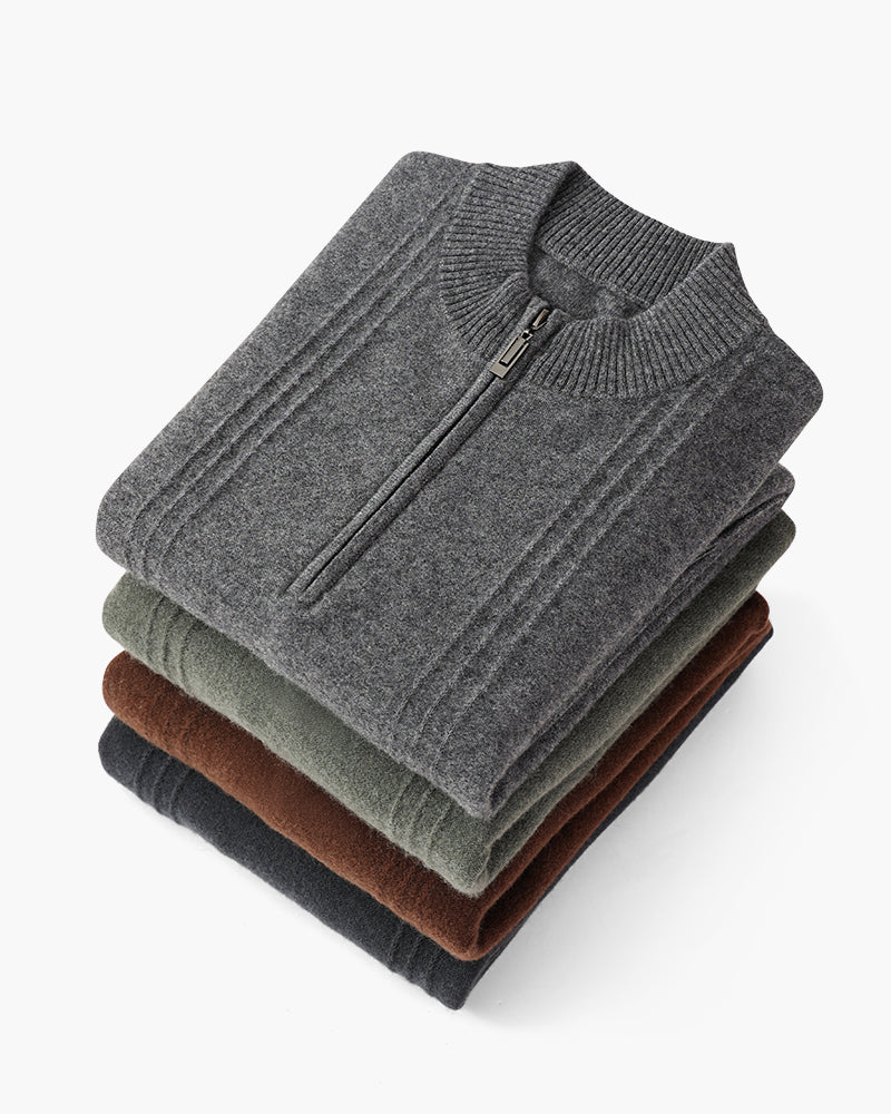 Larsen™ | 100% Cashmere Ribbet Halv Lynlås