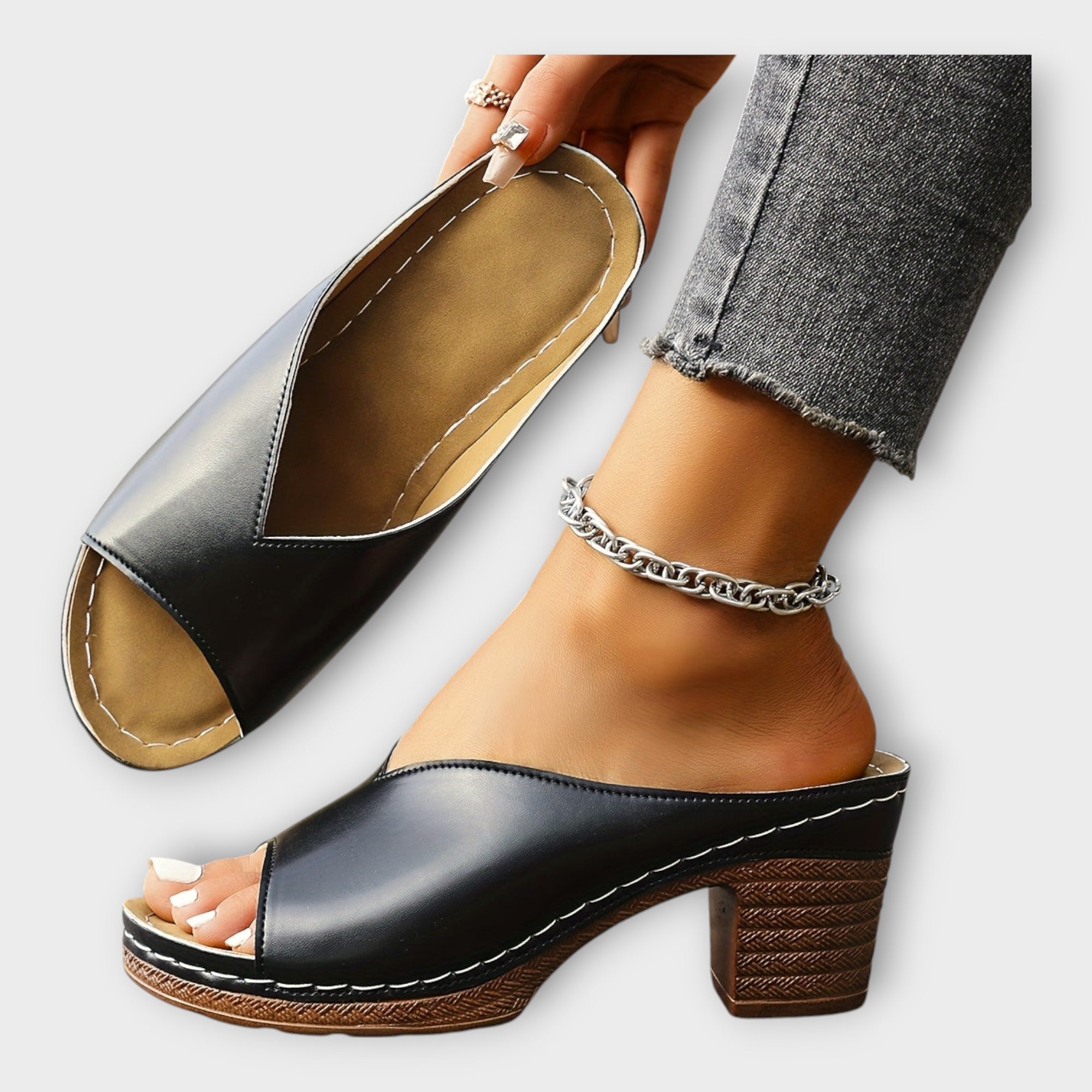 Sandaler med tyk hæl og åben hæl