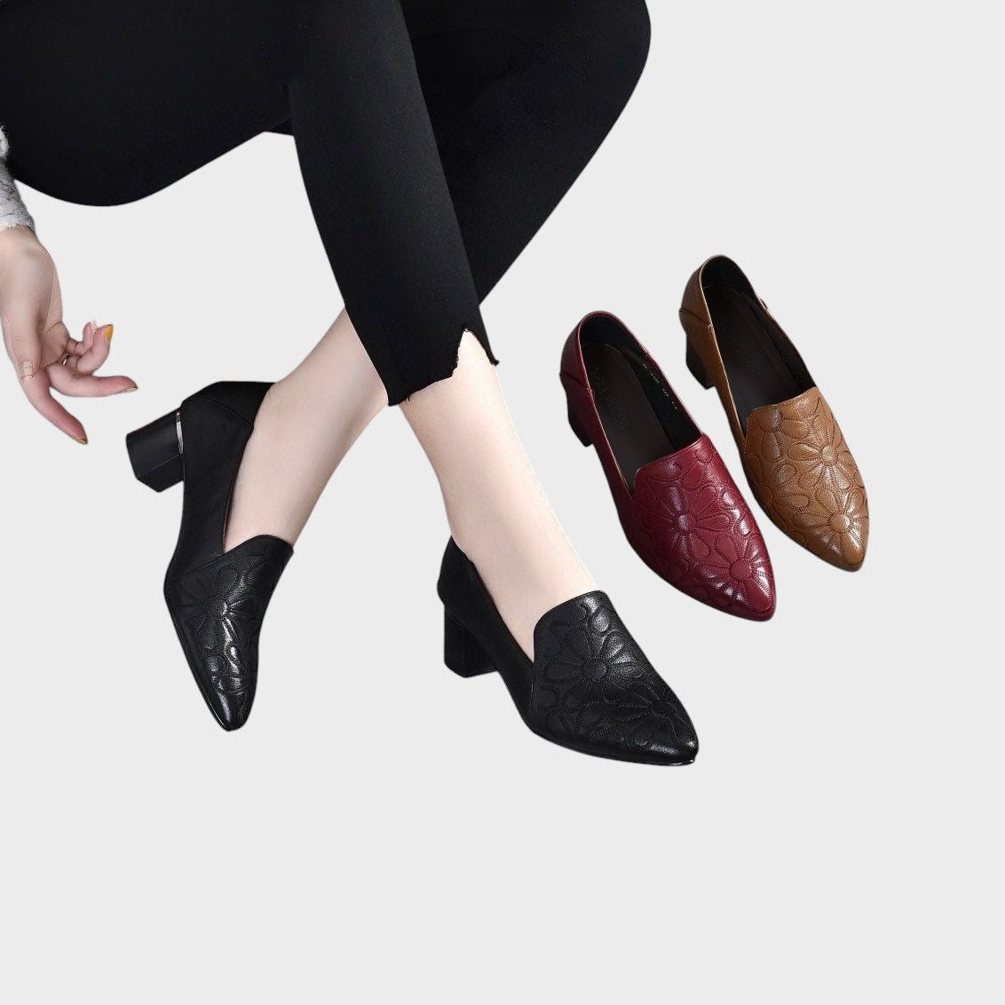 Vilhelmine | Bløde veganske læderpumper med broderi