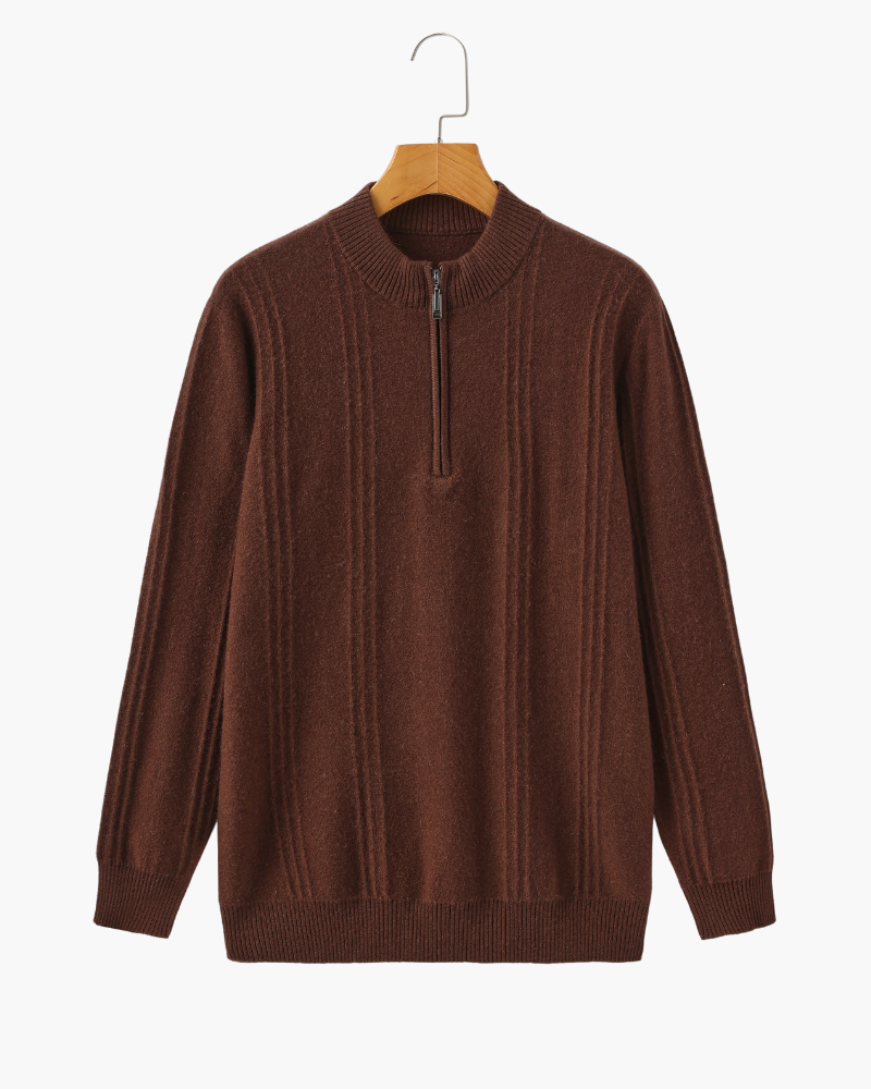 Larsen™ | 100% Cashmere Ribbet Halv Lynlås