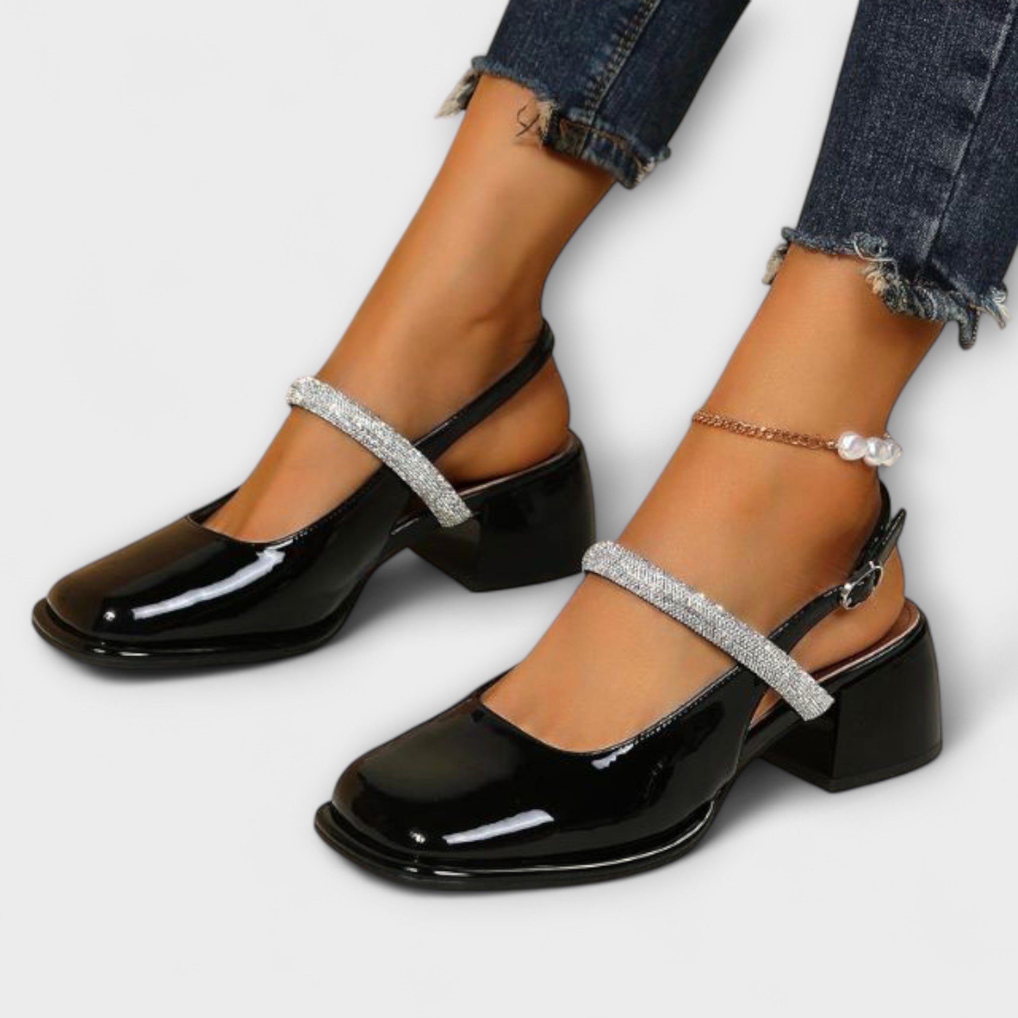 Celandra - Mary Janes med glitrende remme og blokhæle