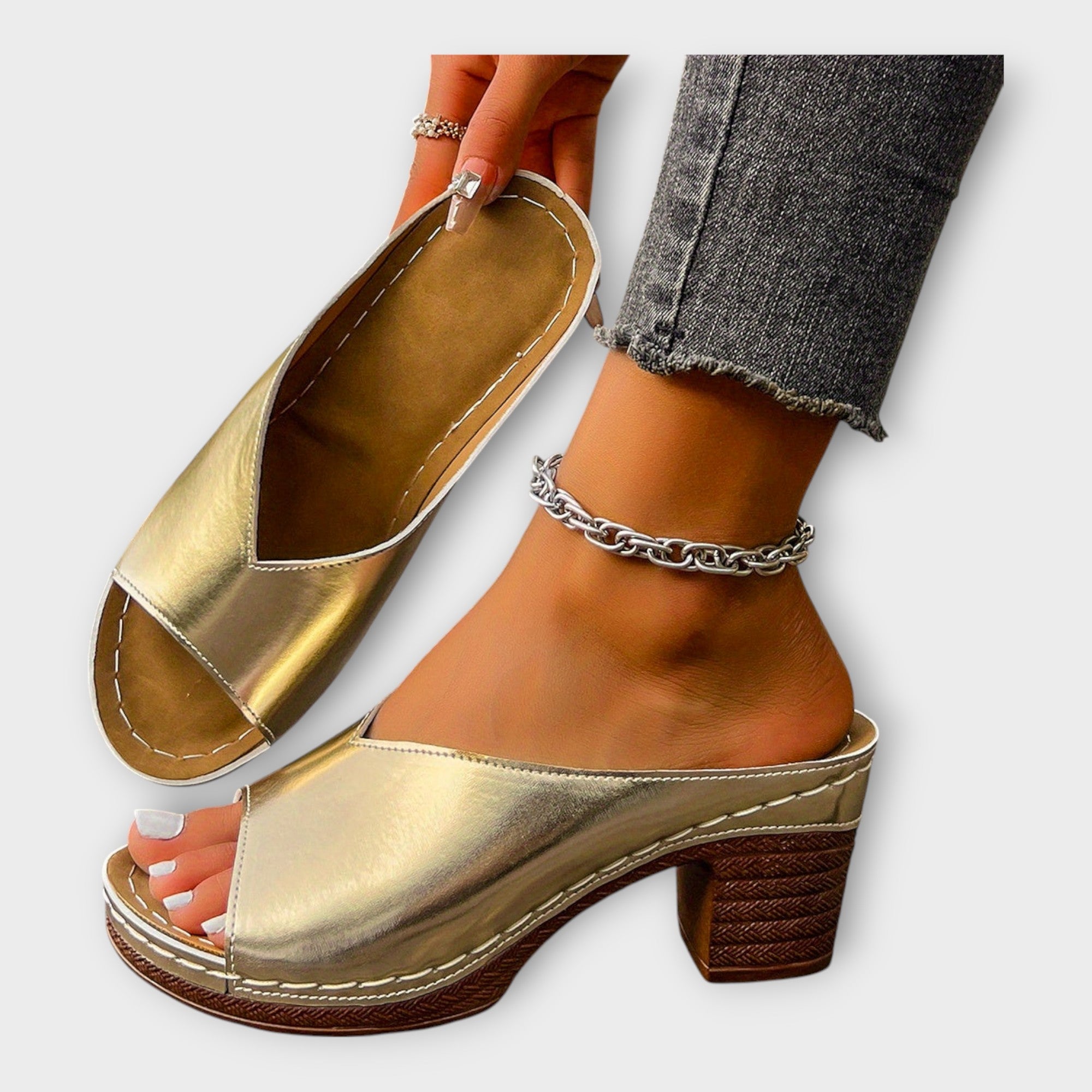 Sandaler med tyk hæl og åben hæl