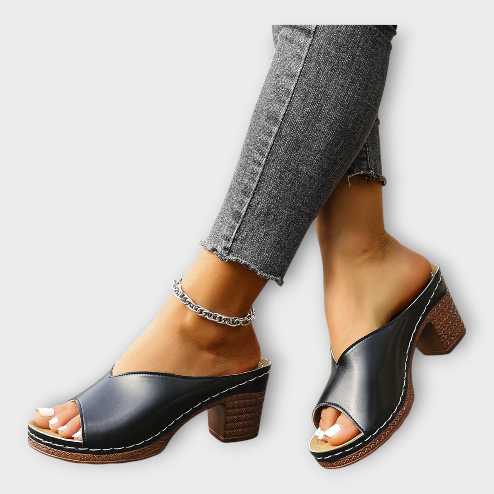 Sandaler med tyk hæl og åben hæl